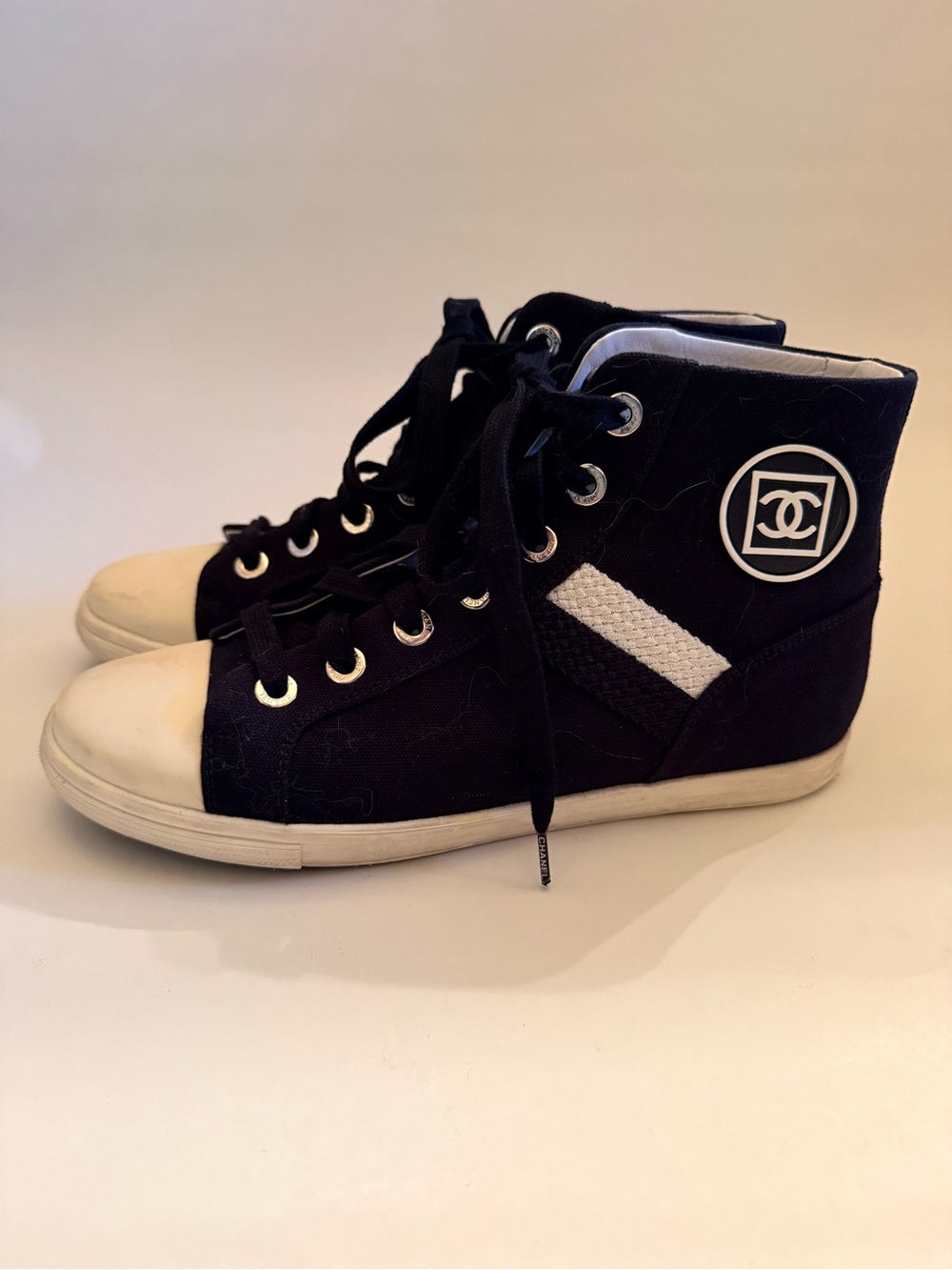 Chanel 2009 Karl Lagerfeld Era CC High Top Sneakers 38